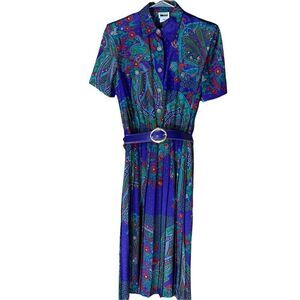 Leslie Fay Blue and Green Paisley Dress